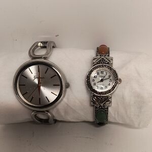 Ian Daniels Silver Tone Gemstone Bracelet Hinged Cuff Quartz Watch New Battery